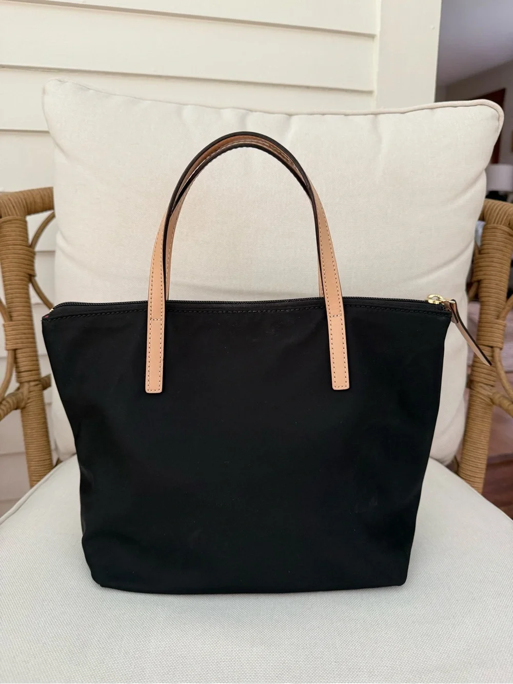 Kate Spade New York Black Nylon Tote Bag Pink Lining Small Shoulder Handbag